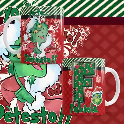 vectores plantilas PAQUETE DE 7 DISEñOS DIFERENTES DE NAVIDAD DEL PERSONAJE DEL GRINCH CON MONOGRAMAS